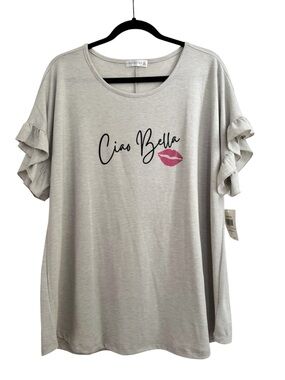 Retrology Ciao Bella Lips Ruffle Sleeve Tee, Size 1X - NWT